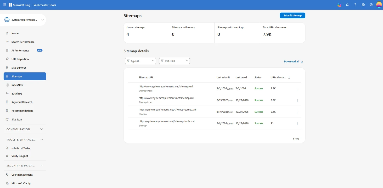 Bing sitemaps